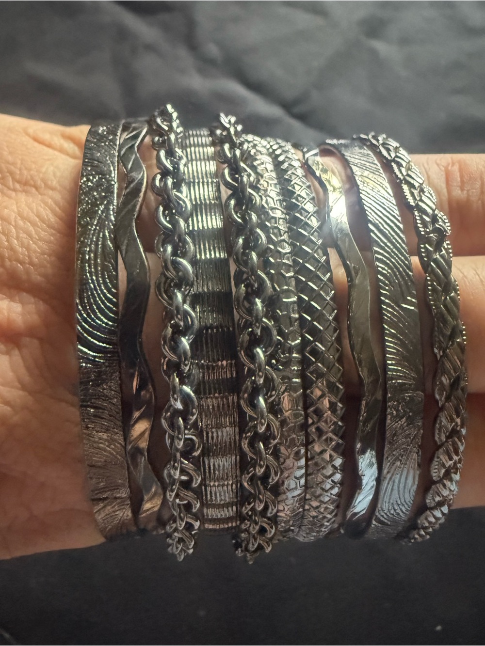 Dark Silver Tone Multi-Style Women’s Bangle Bracelet Set